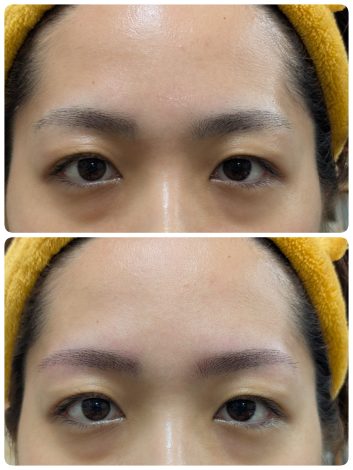 「手彫りによるパーマネントメイクアップ施術中の様子」